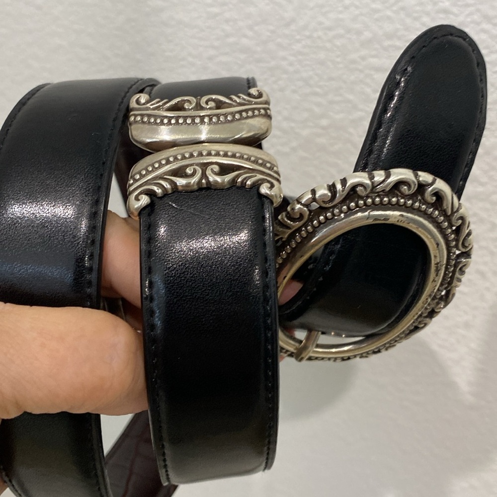 Reversible Western Belt, Smooth Black Side & Brown Croc Stamped Side |Size M/L - Picture 5 of 10